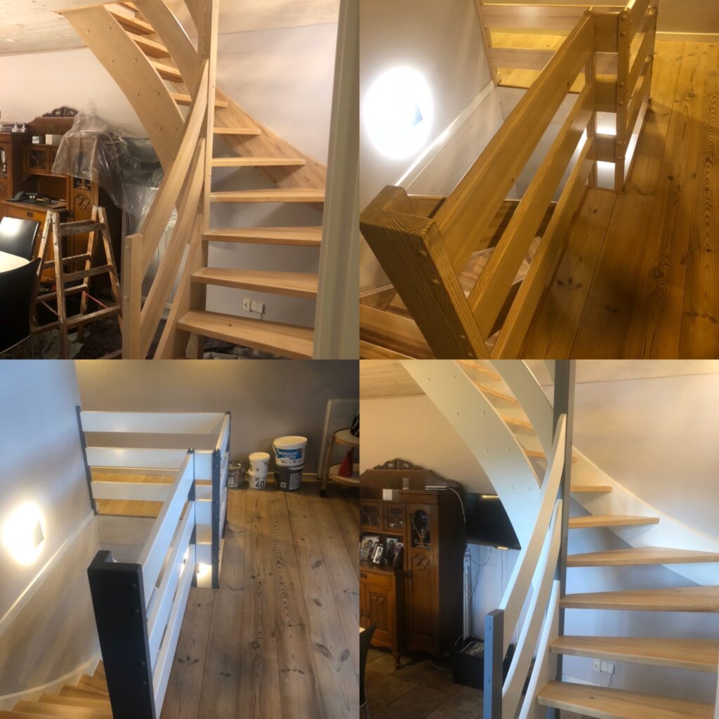Før og efter maling af trappe